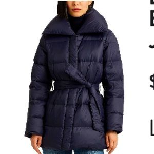 Ralph Lauren NWT lightweight belted puffer coat with wide collar. Gorgeous NAVY